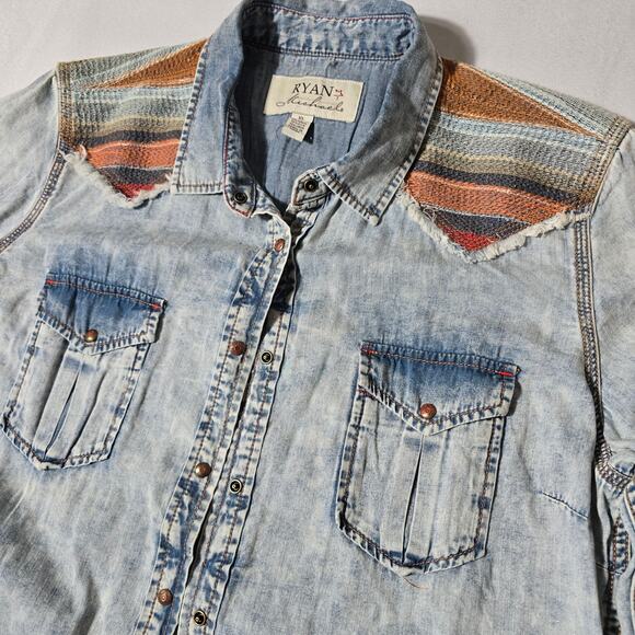 Ryan Micheal Western Denim Snap Button Up Womens Size XL - Picture 2 of 8